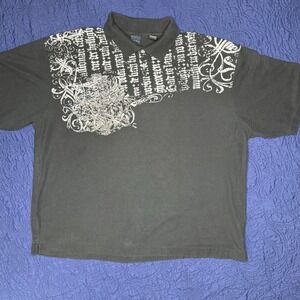 Y2K Vintage Kano Gold Mens Black Short Sleeve Graphic‎ Print Polo Shirt Size 3X